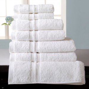 MAYFAIR HAND TOWEL WHITE 50x100cm NARROW RIB HEADER COMBED COTTON